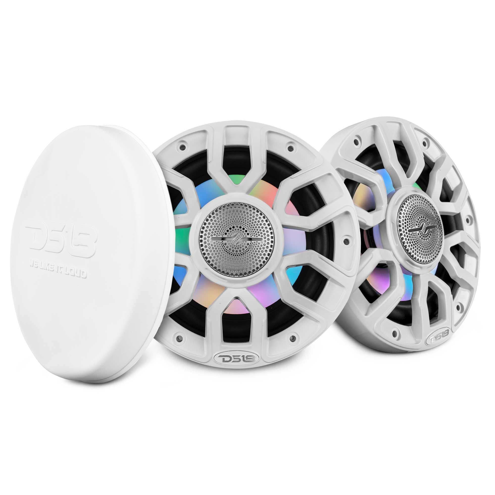 DS18 6.5" 2-Way Coaxial Marine Speakers with Digital LED Lights and Bullet Tweeter - White - 150W, 4-Ohm (NXL-IQ6/WH)