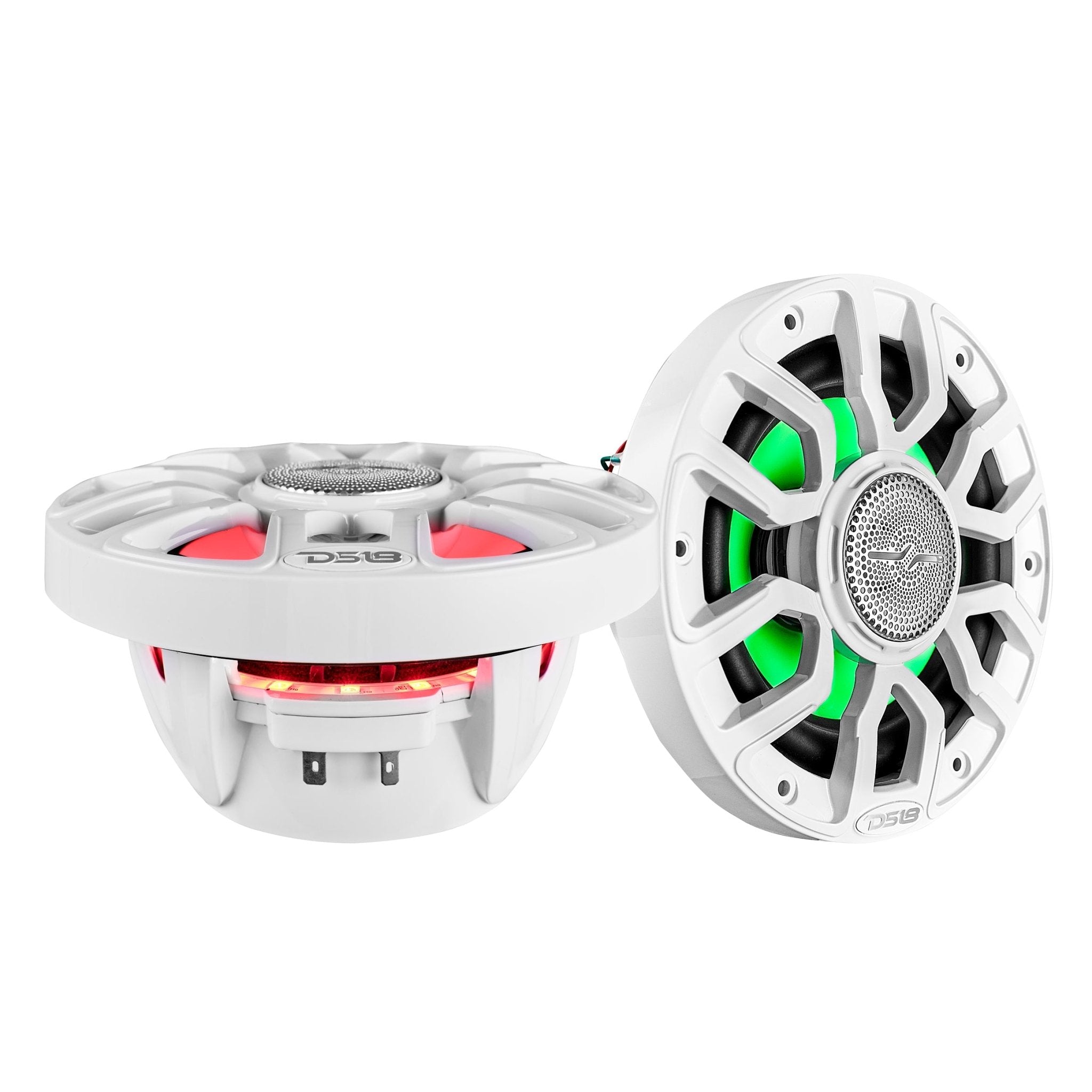 DS18 6.5" 2-Way Coaxial Marine Speakers with Digital LED Lights and Bullet Tweeter - White - 150W, 4-Ohm (NXL-IQ6/WH)