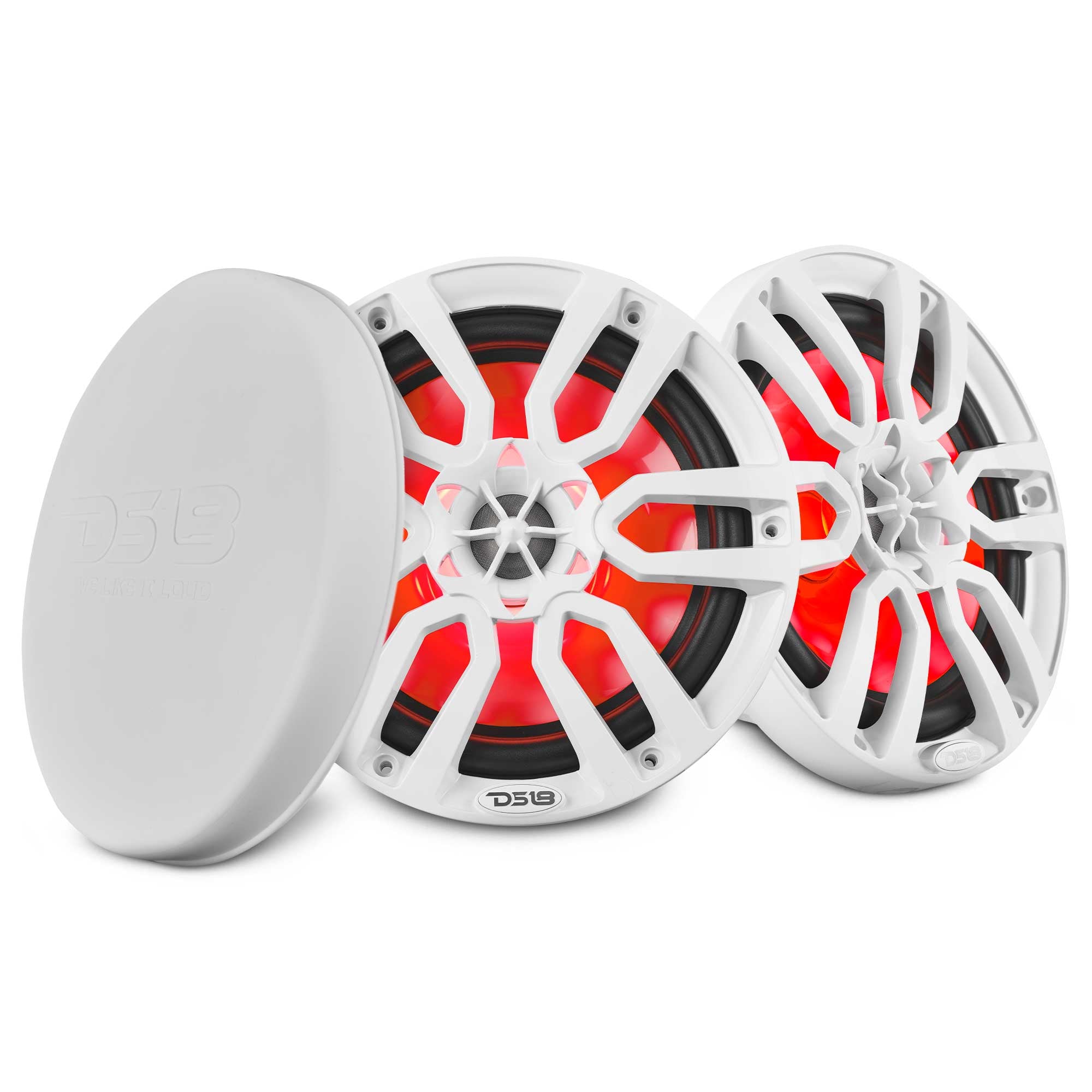 DS18 HYDRO 8" 2-Way Marine Speakers with RGB LED Lights 375W - White (NXL-8)