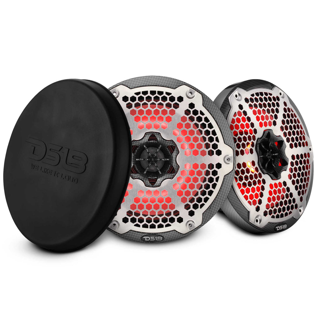 DS18 HYDRO 8" 2-Way Marine Speakers with RGB LED Lights 450W - Black Carbon Fiber (CF-8M)