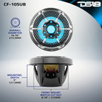 DS18 HYDRO 10" Subwoofer with RGB Lights - 600W - Carbon Fiber (CF-10SUB)