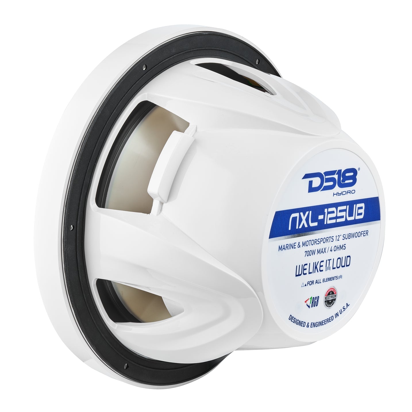 DS18 HYDRO 12" Subwoofer with RGB Lights - 700W - White (NXL-12SUB/WH)