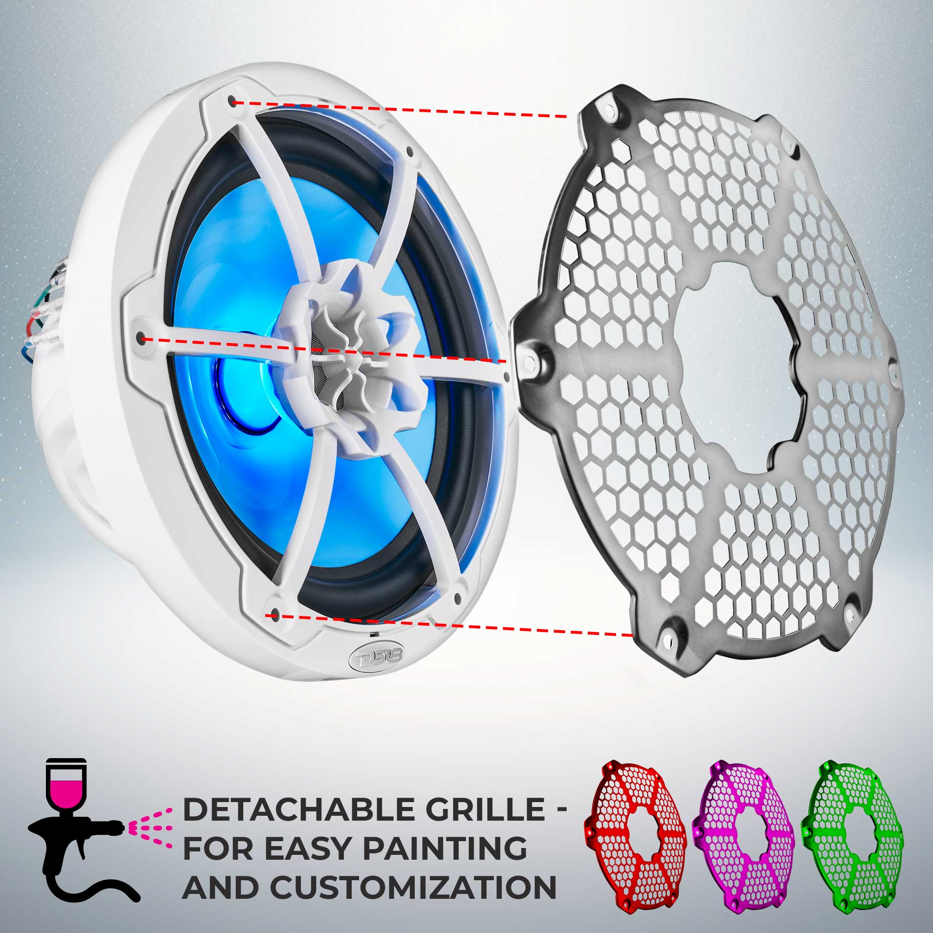 DS18 New Edition HYDRO 8" 2-Way Marine Speakers with RGB LED Lighting 375W - White (NXL-8M/WH)