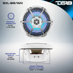 DS18 New Edition HYDRO 8" 2-Way Marine Speakers with RGB LED Lighting 375W - White (NXL-8M/WH)