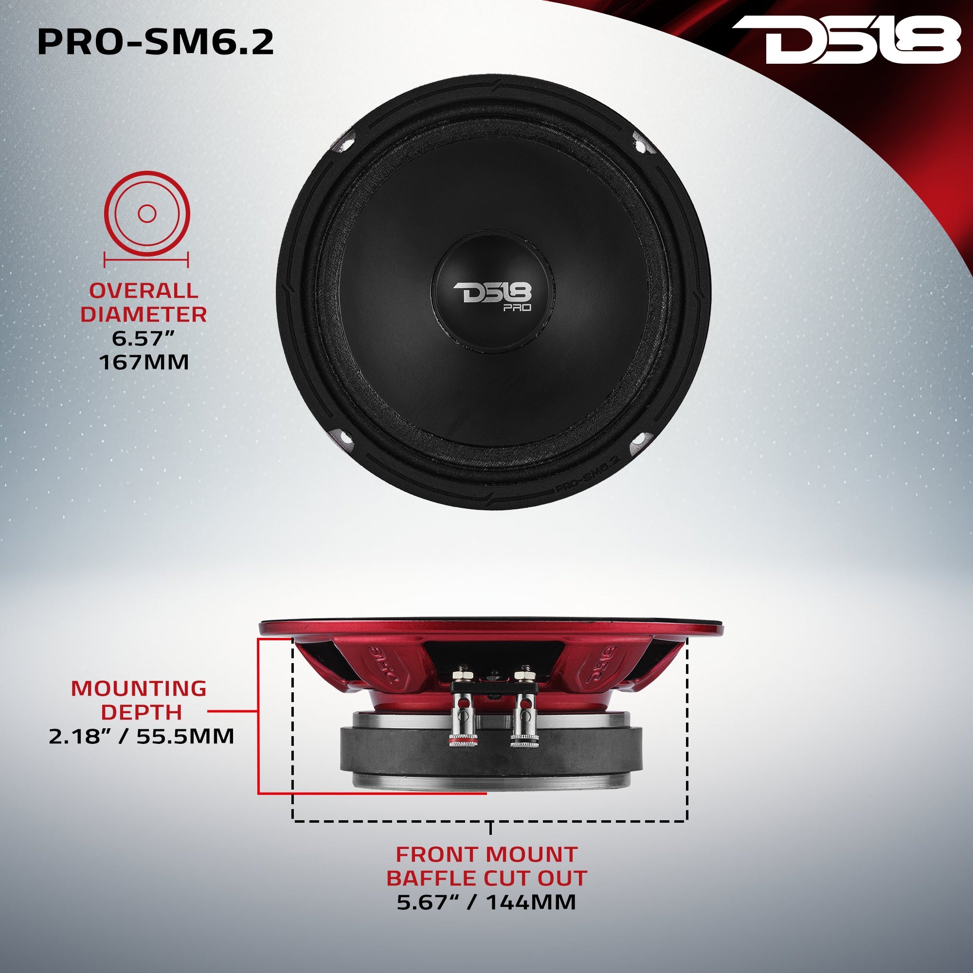DS18 Slim 6.5" Water-Resistant Midrange Speaker - Each (PRO-SM6.2)