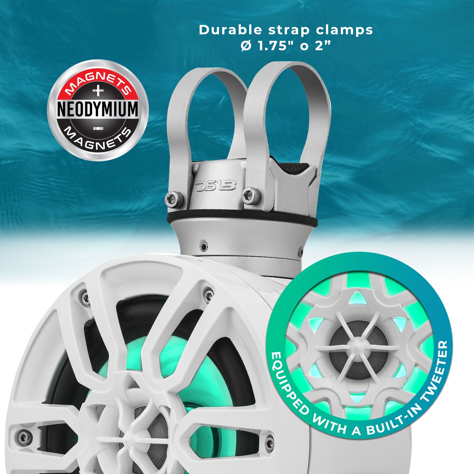 DS18 HYDRO 8" Compact Wakeboard Pod Tower with RGB Light - 375W - Black Carbon Fiber (CF-PS8)