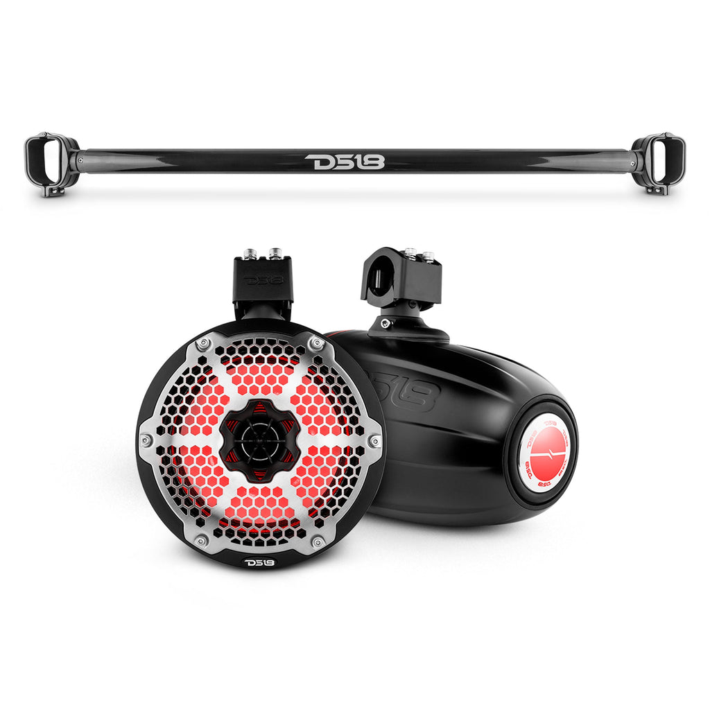 DS18 8" Neodymium Marine Towers with Built-in Passive Radiator, 1" Driver and RGB LED Light - Black (NXL-X8TPNEO/BK)