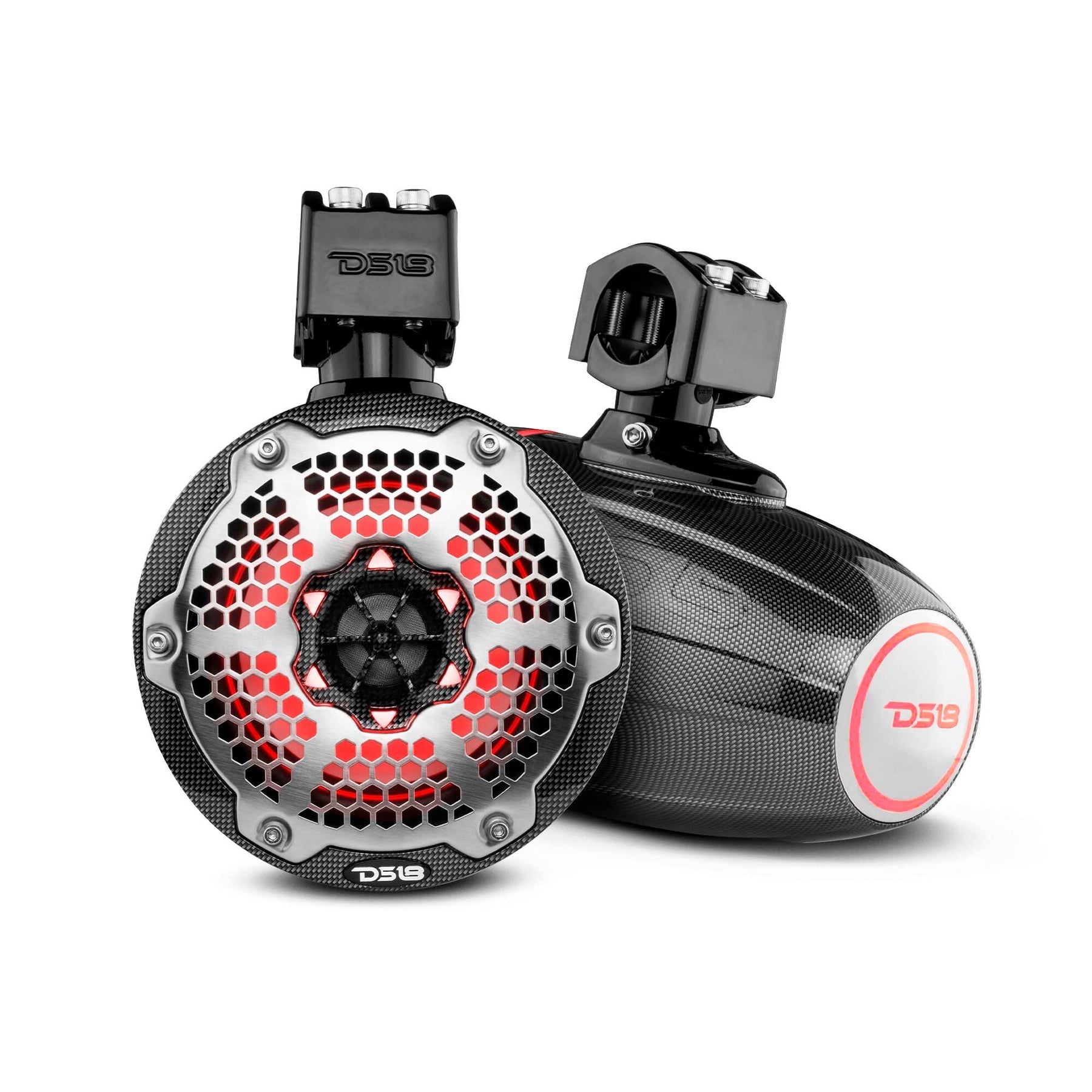 DS18 X Series HYDRO 6.5" Wakeboard Pod Tower Speaker with RGB LED Light - Black Carbon Fiber (CF-X6TP)