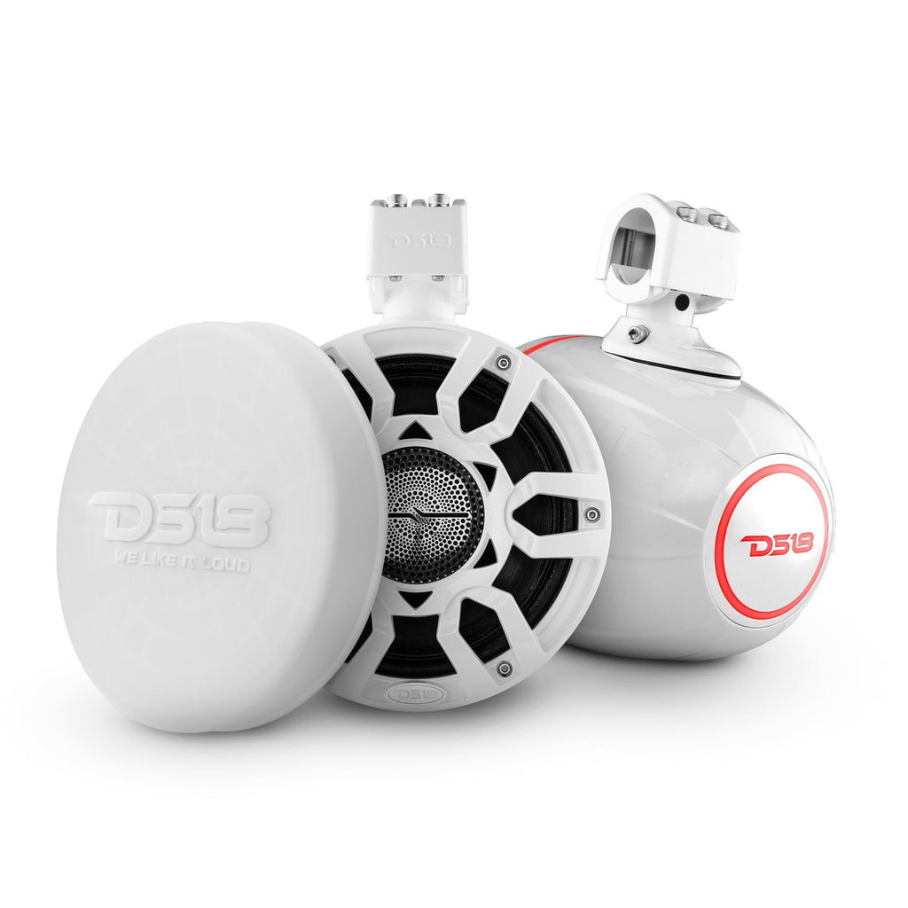 DS18 HYDRO 8" Marine Tower Speakers with RGB LED Lights and Pro Audio Loudspeakers - White (NXL-X8PRO/WH)
