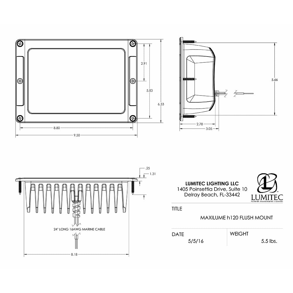 Lumitec Maxillume h120 - Flush Mount Flood Light - White Housing - White Dimming (101348)