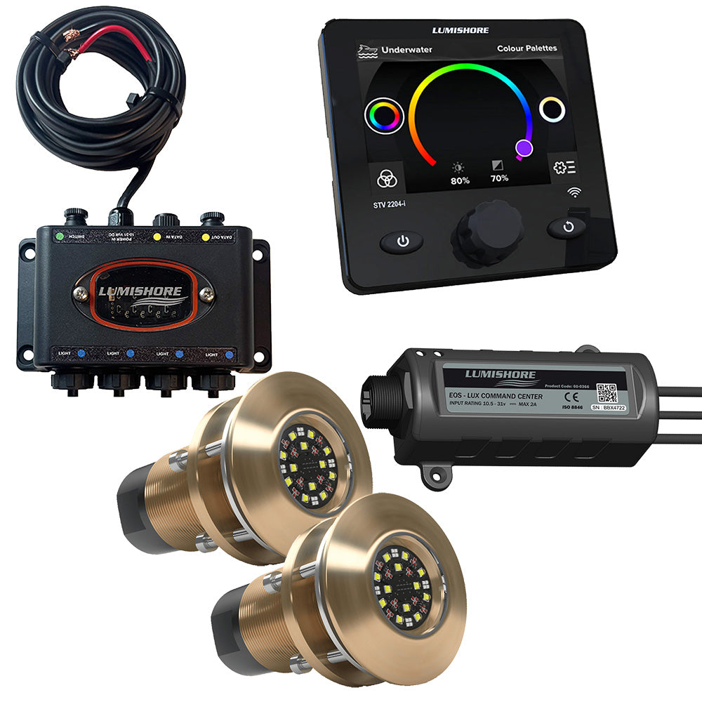Lumishore TIX404 EOS 2-Light RGBW Interchangeable Thru-Hull Underwater LED Lighting Kit with Hub, Command Center & Display (60-0560, 010-04531-00)
