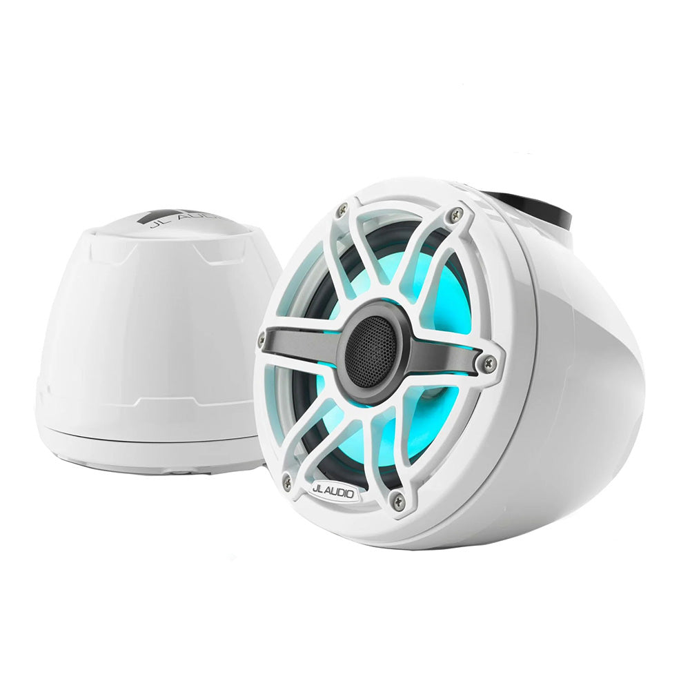 JL Audio M6-650VeX-Gw-S-GwGw-i 75W RMS 6.5" VeX Enclosed Marine Tower Speakers, White Sport Grilles with RGB LED Lighting, Pair (010-03262-00)