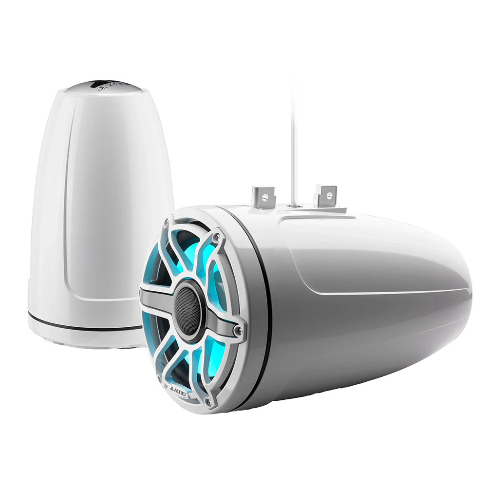 JL Audio M6-880ETXv3-Gw-S-GwGw-i 8.8" 125W RMS M6 Enclosed Marine Tower Speakers with White Sport Grilles and RGB LED Lighting, Pair (010-03283-00)