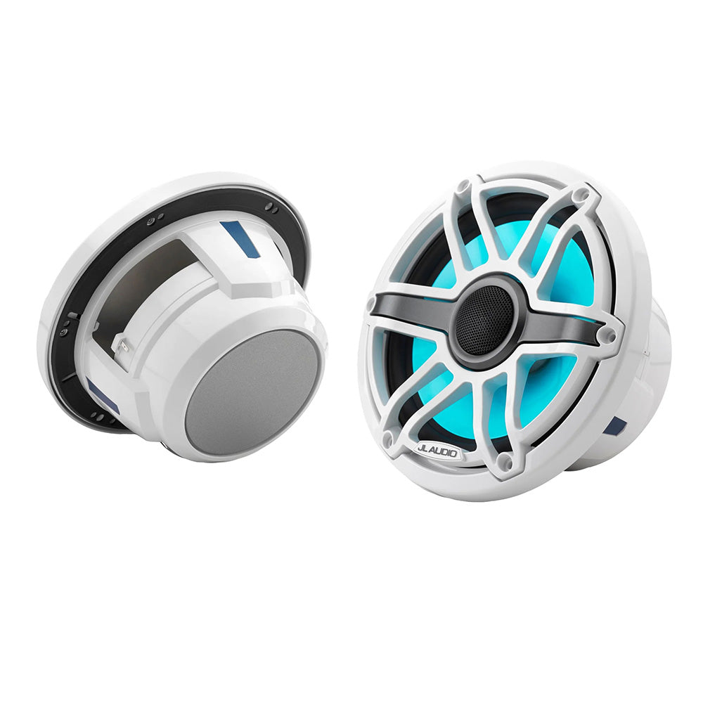 JL Audio M6-770X-S-GwGw-i 7.7" 100W RMS Marine Coaxial Speakers with RGB LED Lighting, White Sport Grilles, Pair (010-03074-00)