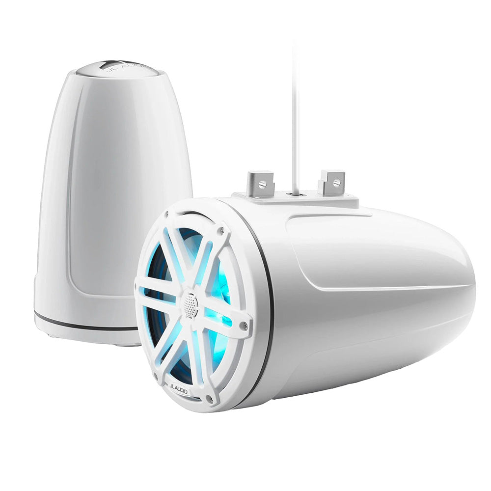 JL Audio M3-770ETXv3-Gw-S-Gw-i 7.7" 70W RMS Enclosed Marine Tower Speakers with RGB LED Lighting, White Sport Grilles, Pair (010-03270-00)