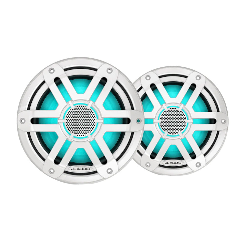 JL Audio M200 7.7" 60W RMS Marine Coaxial Speakers with RGB LED Lighting, White Sport Grilles, Pair (010-04757-00)