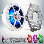 DS18 NXL-6M/WH HYDRO 6.5" 100W RMS 4-Ohm 2-Way Marine Coaxial Speakers with RGB LED Lighting, White Metal-Mesh Grilles, Pair