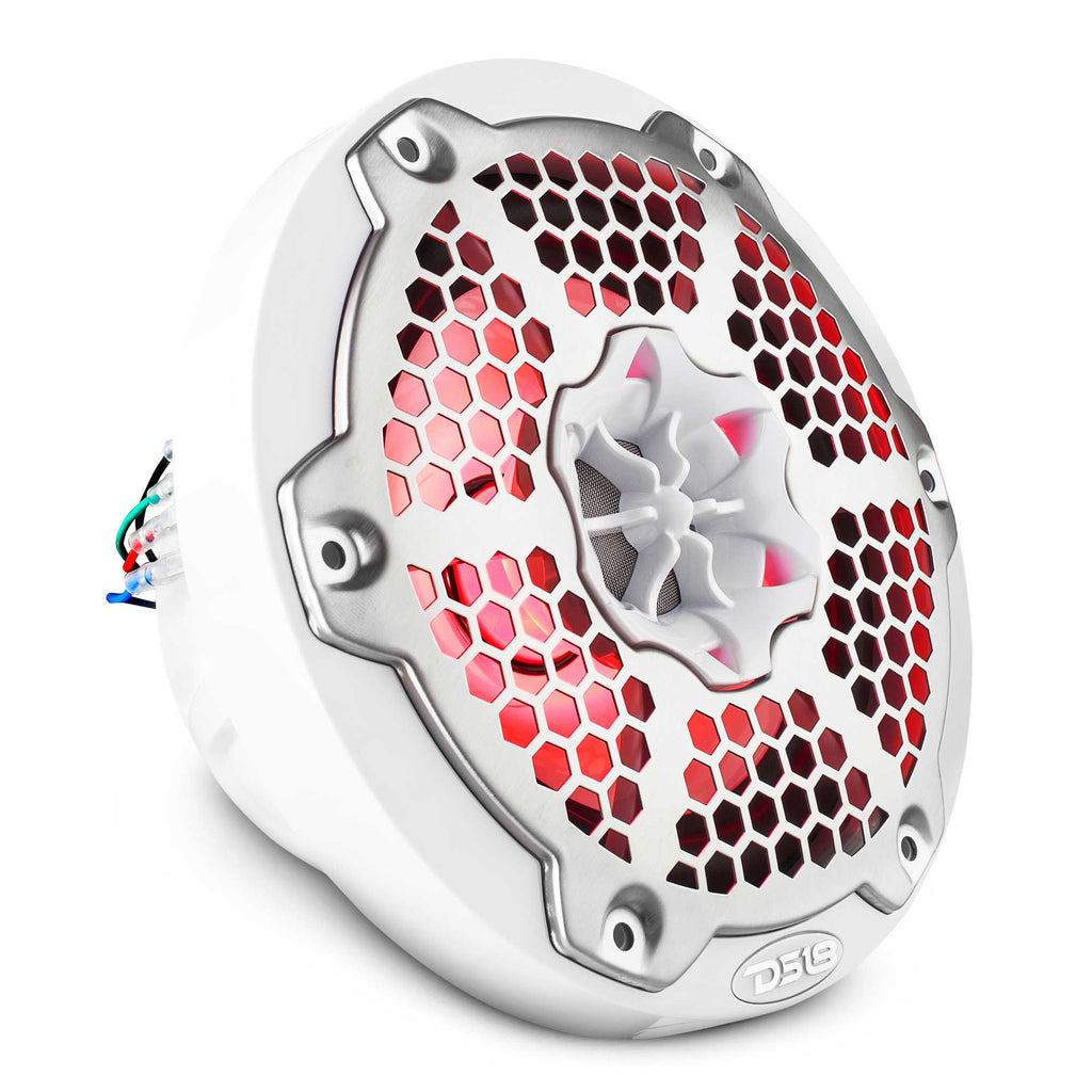 DS18 NXL-6M/WH HYDRO 6.5" 100W RMS 4-Ohm 2-Way Marine Coaxial Speakers with RGB LED Lighting, White Metal-Mesh Grilles, Pair