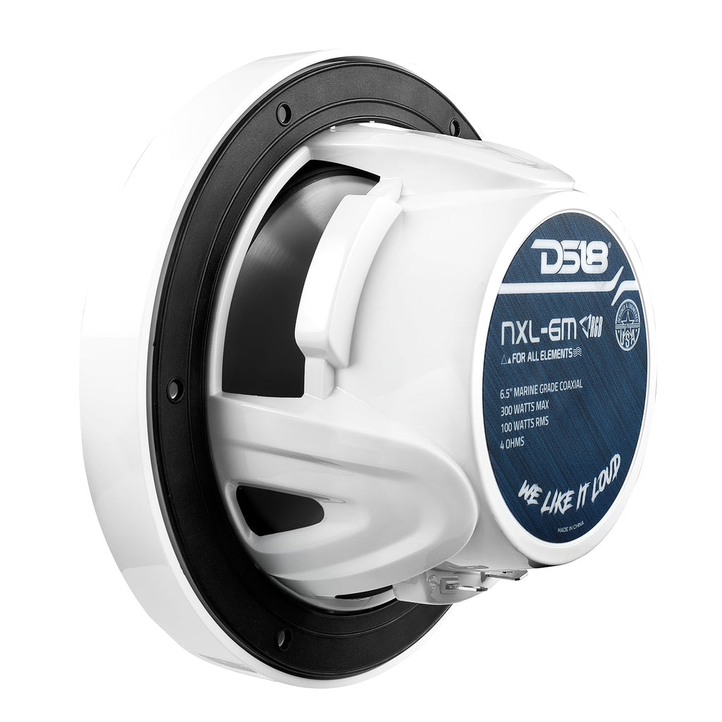 DS18 NXL-6M/WH HYDRO 6.5" 100W RMS 4-Ohm 2-Way Marine Coaxial Speakers with RGB LED Lighting, White Metal-Mesh Grilles, Pair