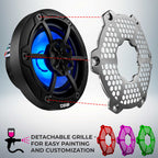 DS18 NXL-6M/BK HYDRO 6.5" 100W RMS 4-Ohm 2-Way Marine Coaxial Speakers with RGB LED Lighting, Black Metal-Mesh Grilles, Pair