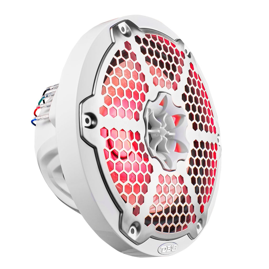 DS18 NXL-8M/WH HYDRO 8" 125W RMS 2-Way Marine Speakers with RGB LED Lighting & Stainless-Steel Mesh Grilles, White, Pair