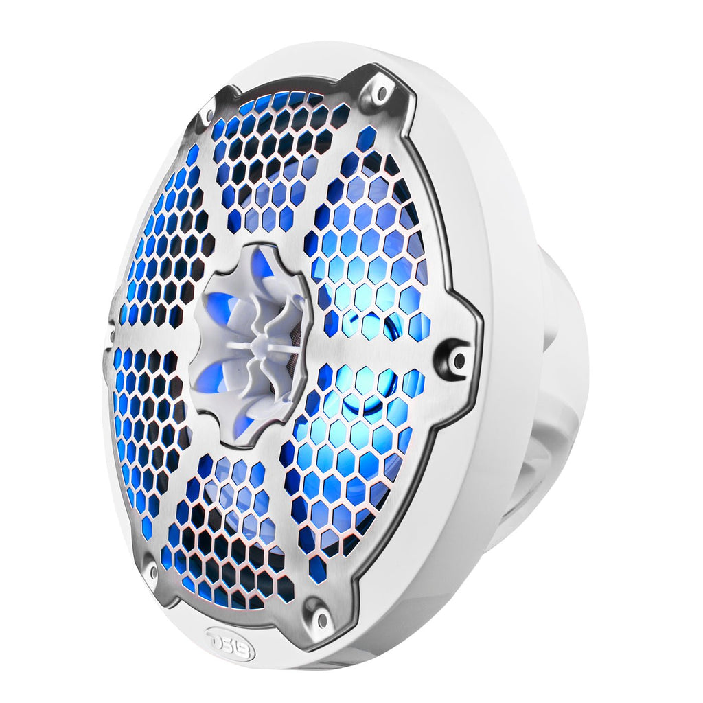 DS18 NXL-8M/WH HYDRO 8" 125W RMS 2-Way Marine Speakers with RGB LED Lighting & Stainless-Steel Mesh Grilles, White, Pair