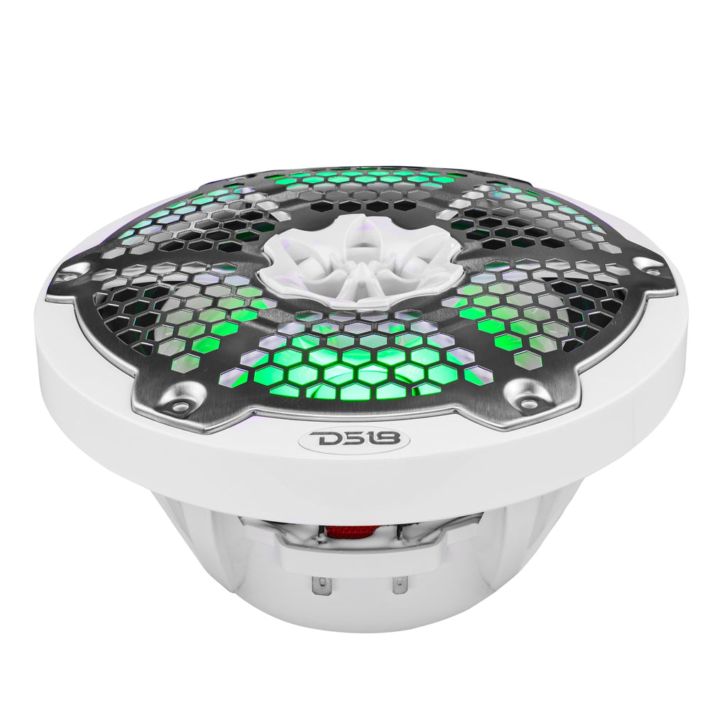 DS18 NXL-8M/WH HYDRO 8" 125W RMS 2-Way Marine Speakers with RGB LED Lighting & Stainless-Steel Mesh Grilles, White, Pair