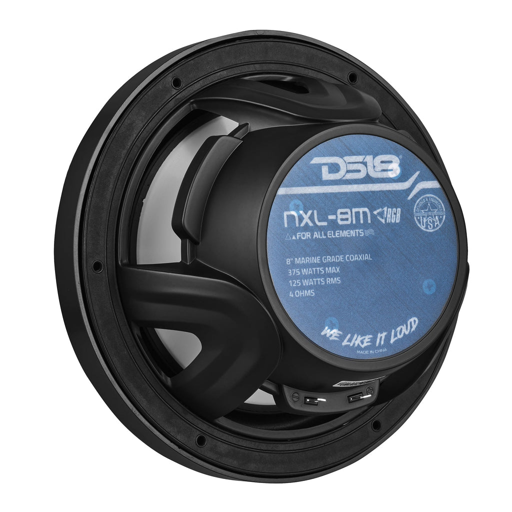 DS18 NXL-8M/BK HYDRO 8" 125W RMS 4-Ohm 2-Way Marine Coaxial Speakers with RGB LED Lighting, Black Metal-Mesh Grilles, Pair