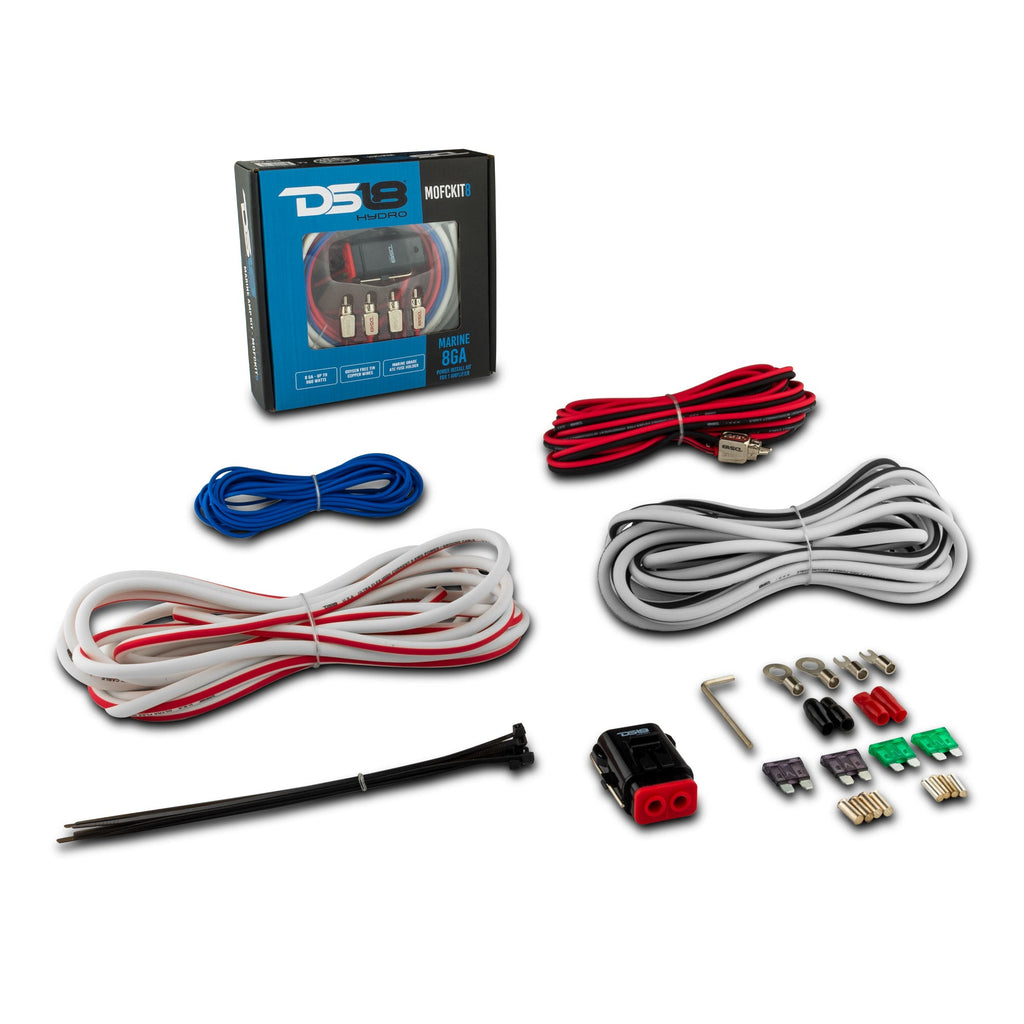DS18 MOFCKIT8 HYDRO 8 AWG Marine-Grade Tinned OFC Amplifier Wiring Kit, White