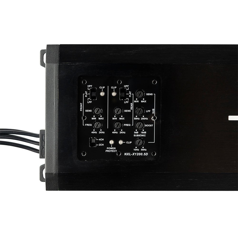 DS18 NXL-X1200.5D HYDRO 5-Channel Full-Range & Subwoofer Class D Marine & Powersports Amplifier, 4 x 150W RMS at 4 ohms + 600W RMS subwoofer at 2 ohms, IP67