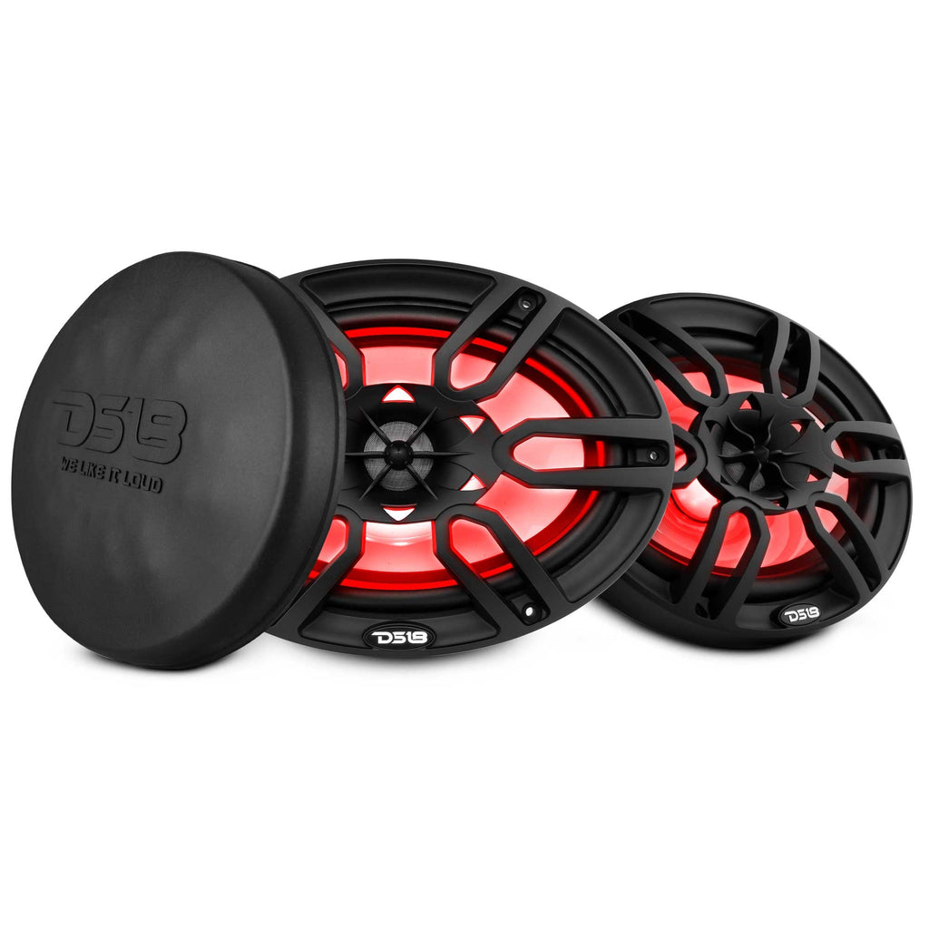 DS18 NXL-69/BK HYDRO 6 x 9" 125W RMS 4-Ohm 2-Way Marine Coaxial Speakers with RGB LED Lighting, Black Composite Grilles, Pair
