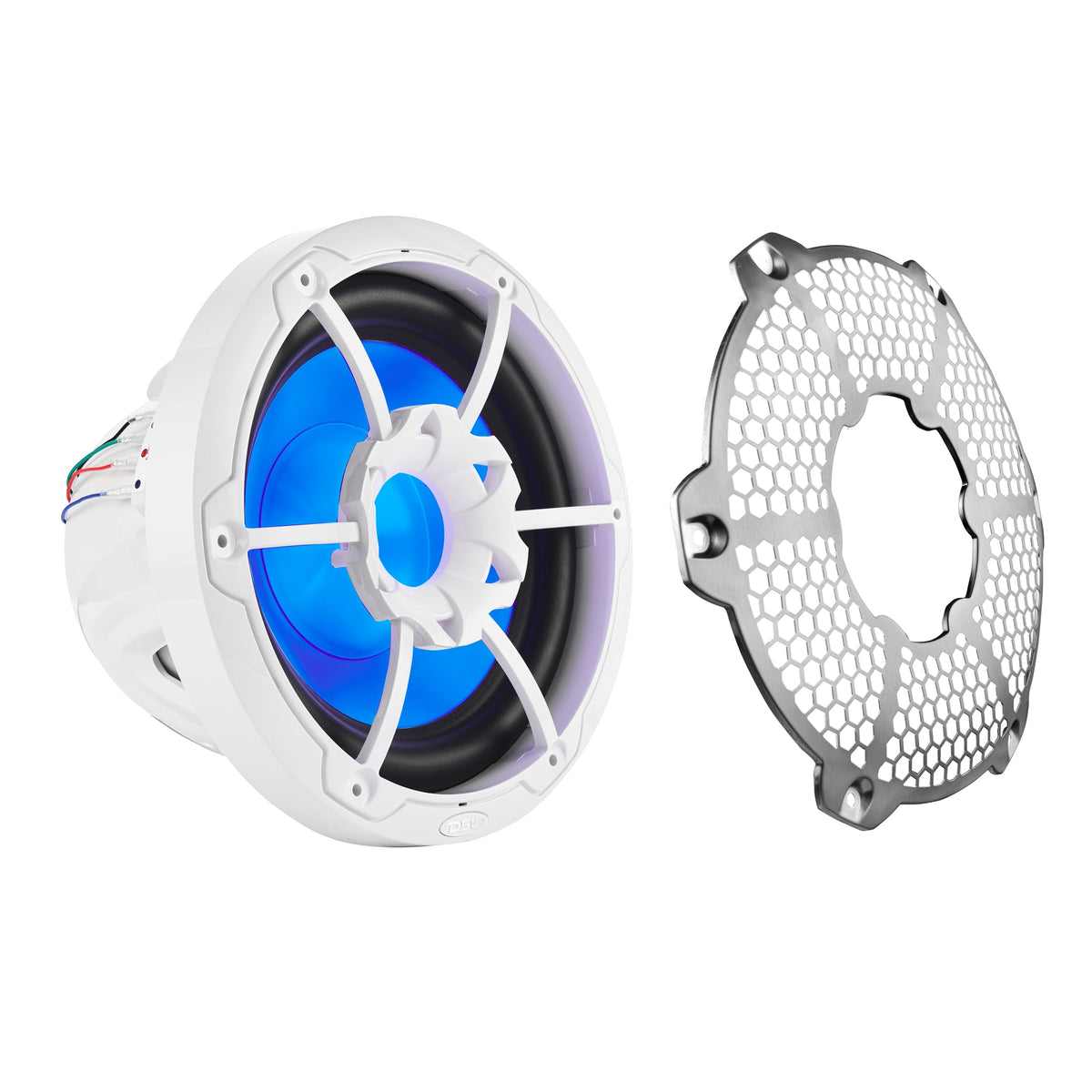 DS18 NXL-10SUB/WH HYDRO 10" 300W RMS 4-Ohm Marine Subwoofer with RGB LED Lighting, White