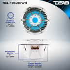 DS18 NXL-10SUB/WH HYDRO 10" 300W RMS 4-Ohm Marine Subwoofer with RGB LED Lighting, White