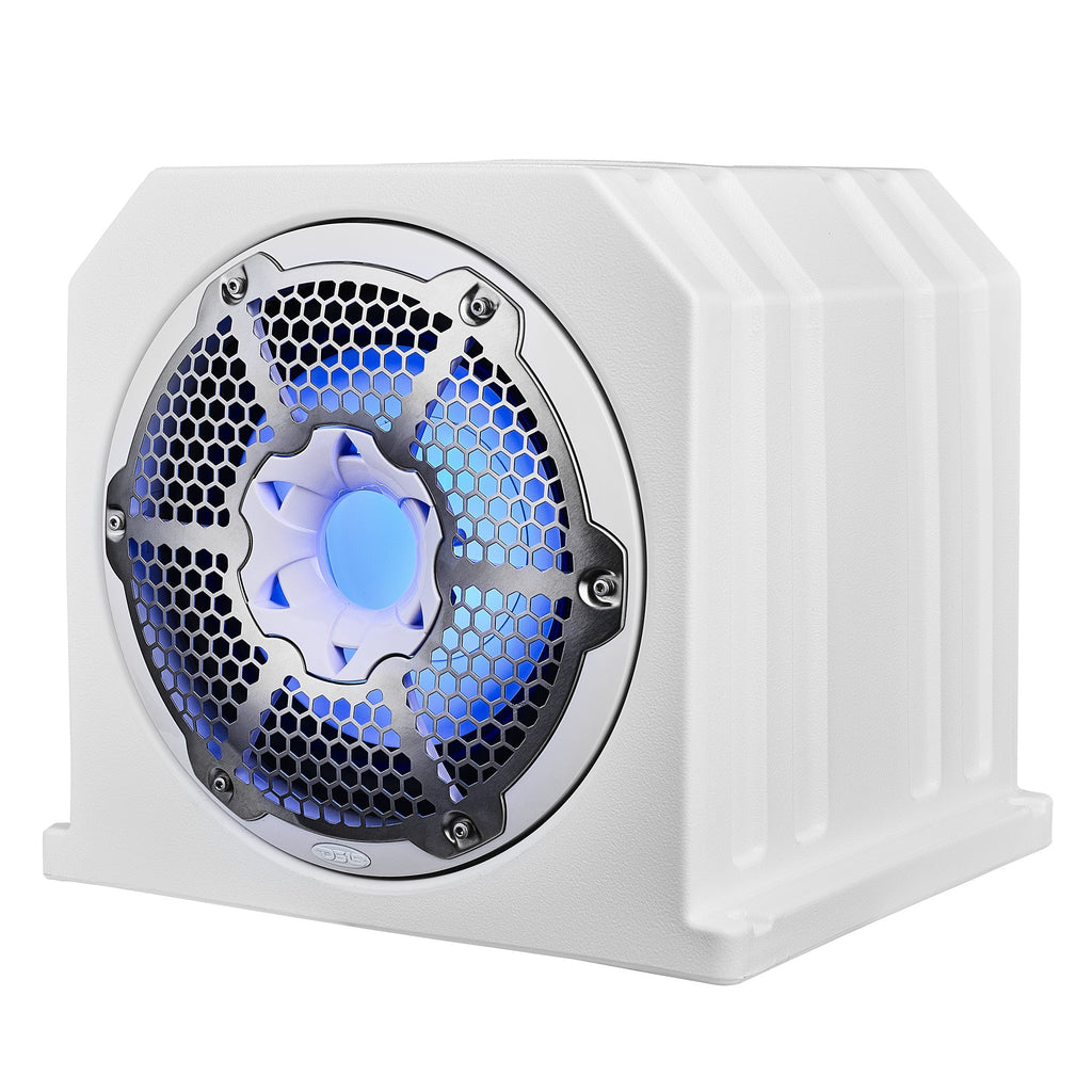 DS18 NXL-10SUBLD/W HYDRO 10" 350W RMS Loaded Marine Subwoofer Enclosure with Passive Radiator and RGB Lighting, White