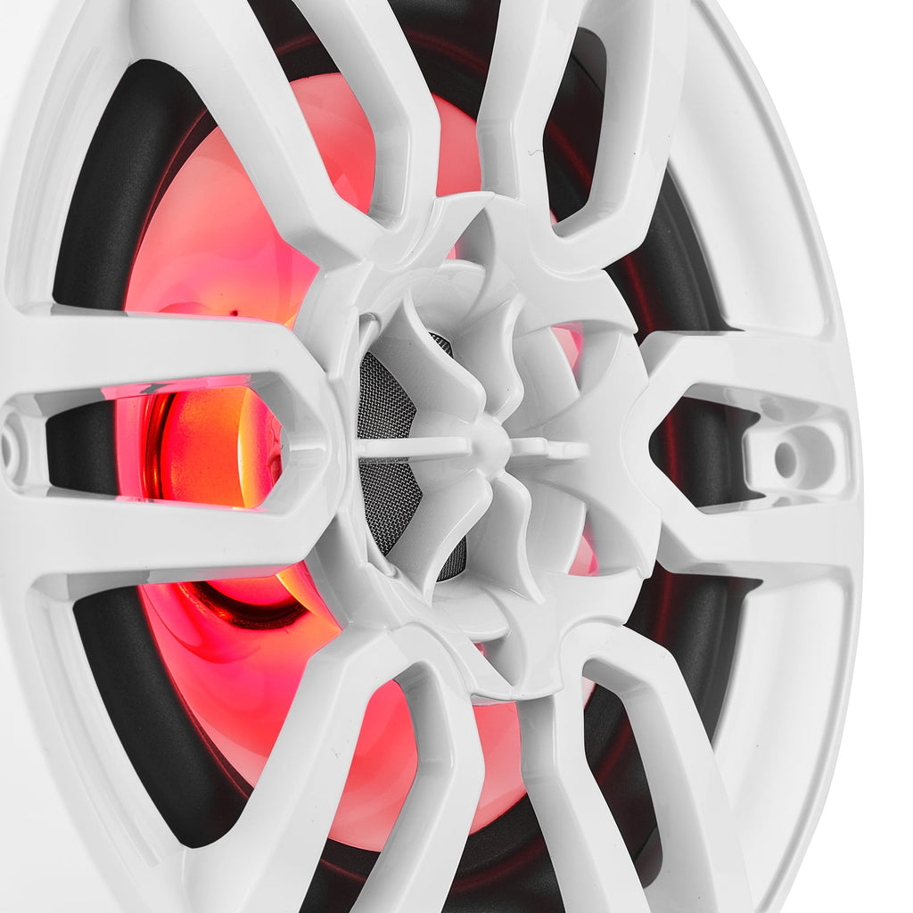 DS18 NXL-6 HYDRO 6.5" 100W RMS 4-Ohm 2-Way Marine Coaxial Speakers with RGB LED Lighting, White Composite Grilles, Pair
