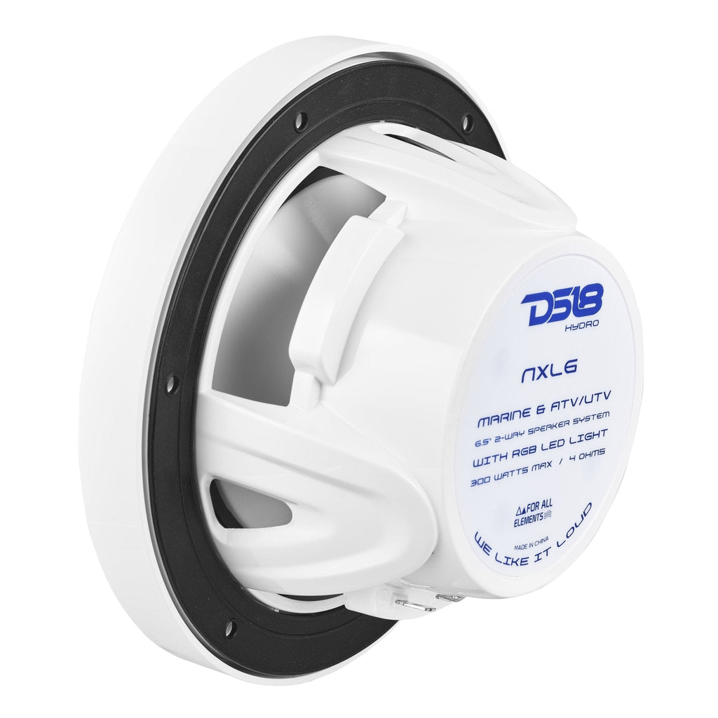 DS18 NXL-6 HYDRO 6.5" 100W RMS 4-Ohm 2-Way Marine Coaxial Speakers with RGB LED Lighting, White Composite Grilles, Pair