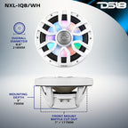 DS18 NXL-IQ8/WH HYDRO NXL-IQ 8" 175W RMS 2-Way Marine Speakers with Digital LED Lighting & Bullet Tweeters, White, Pair
