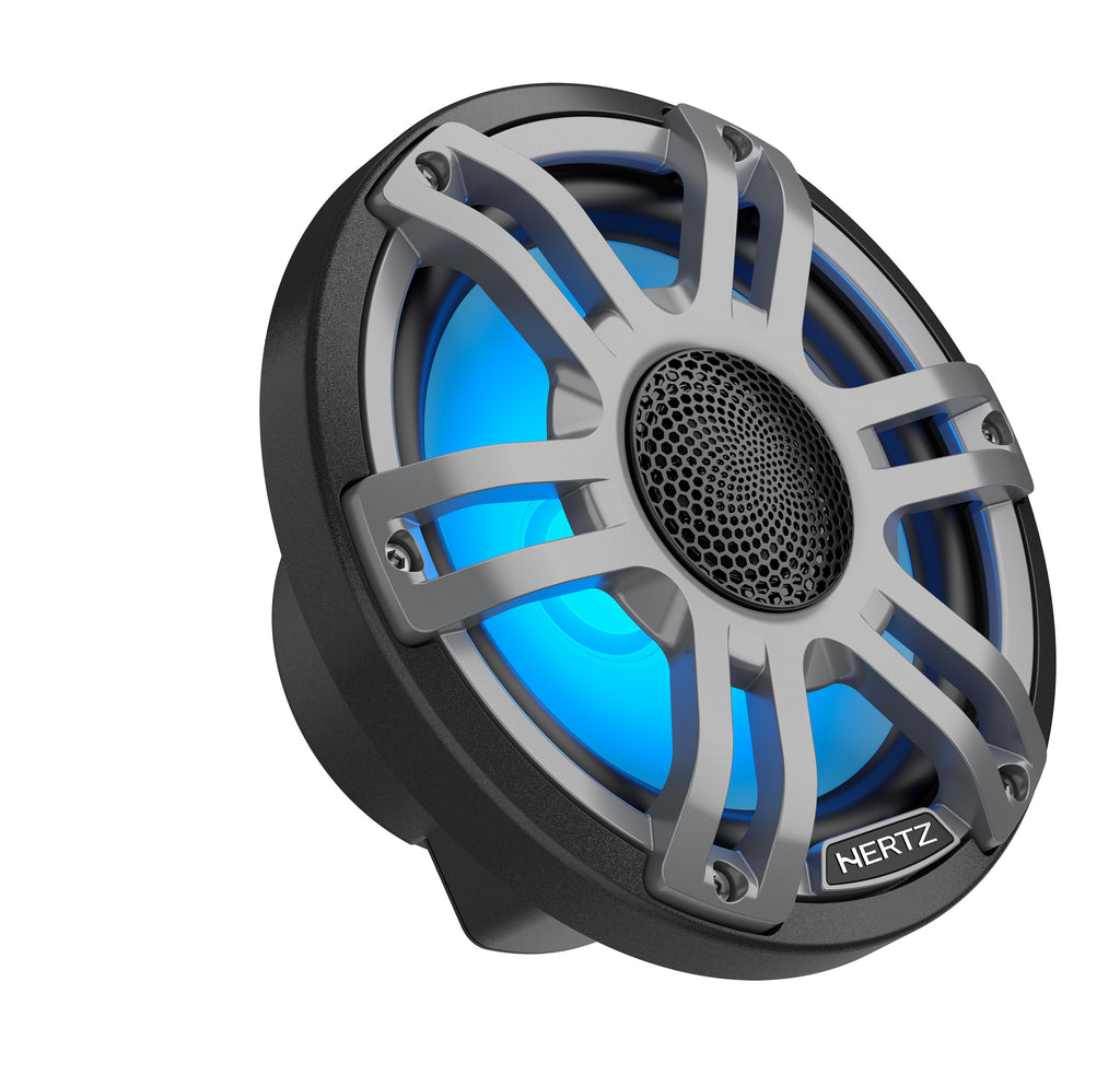 Hertz HMX 7.7 S-LD-G.2 7.7" 100W RMS 4-Ohm 2-Way Marine Coaxial Speakers with RGB LED Lighting, Sport Gray Grilles, Pair (78040333)